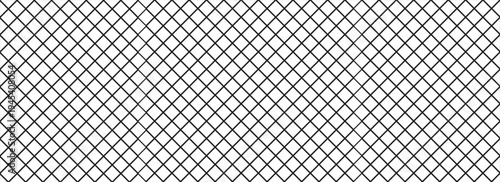 Geometric diamond texture. Black diagonal line mesh on white background. Minimal quilted fabric. Metallic wires fence pattern.vector design template