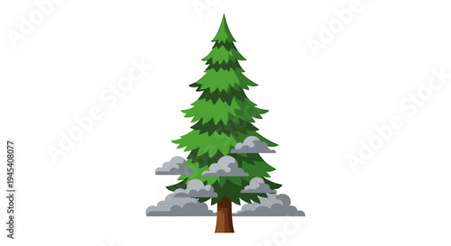Snow Covered Pine Tree in Winter Scene. Vector Illustrations. EPS Editable