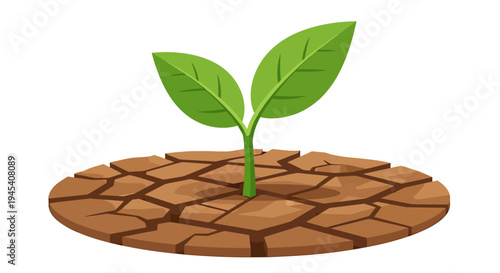 Sprouting seedling emerging from cracked dry soil. Vector Illustrations. EPS Editable