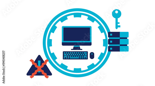 Tech gear showing network computer server interface. Vector Illustrations. EPS Editable