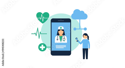 Telemedicine Doctor On Mobile Screen Illustration. Vector Illustrations. EPS Editable