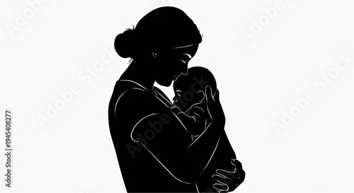A tender silhouette of a loving mother gently cradling her newborn baby in a peaceful embrace