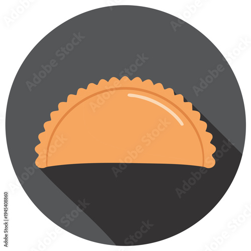 Empanada Illustration on a Circle Background with Shadow, Traditional savory pastry, food icon