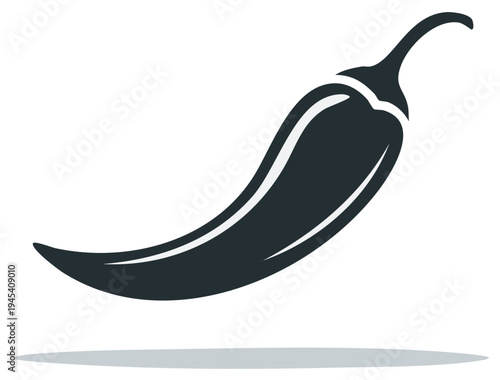 Silhouette illustration of a chili pepper with a subtle shadow and curved stem.