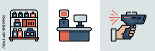 Product display and scanner icons – Perfect for inventory systems, retail marketing, or sales tools.