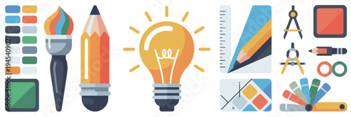 Paint brush and lightbulb icons – Perfect for brainstorming, creative ideas, or design education.