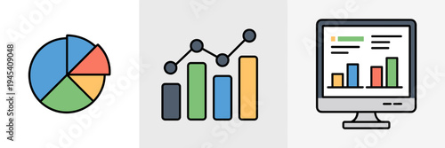 Analytics dashboard and data icons – Ideal for business reports, financial tracking, or KPI boards.