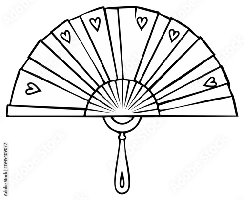 Handheld fan with heart shapes decorative element open and ready to use illustration