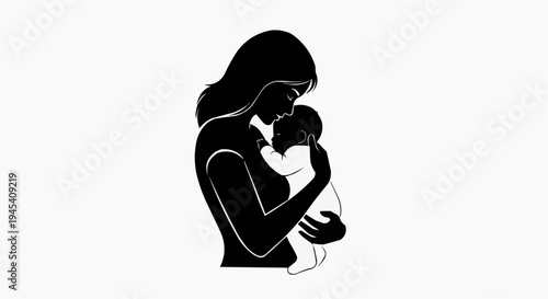 A tender silhouette of a loving mother gently holding and cradling her newborn baby in her arms