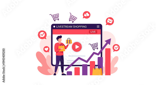 Business Presenter Analyzing Growth Chart On Stage. Vector Illustrations. EPS Editable