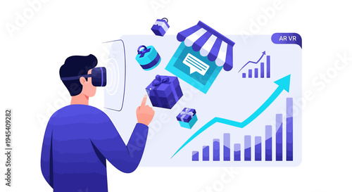 Businessman Analyzing Data Charts and Growth Trends. Vector Illustrations. EPS Editable