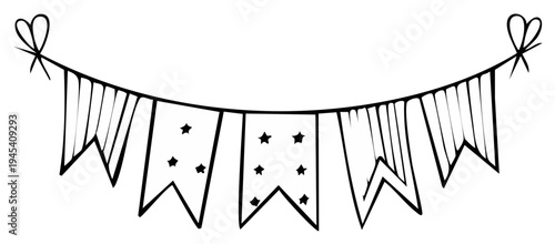 Hand Drawn Festive Banner with Pennants Flags and Stars Decoration for Party Events Vector Illustration