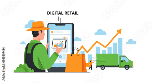 Delivery Worker Using Tablet For Digital Logistics. Vector Illustrations. EPS Editable