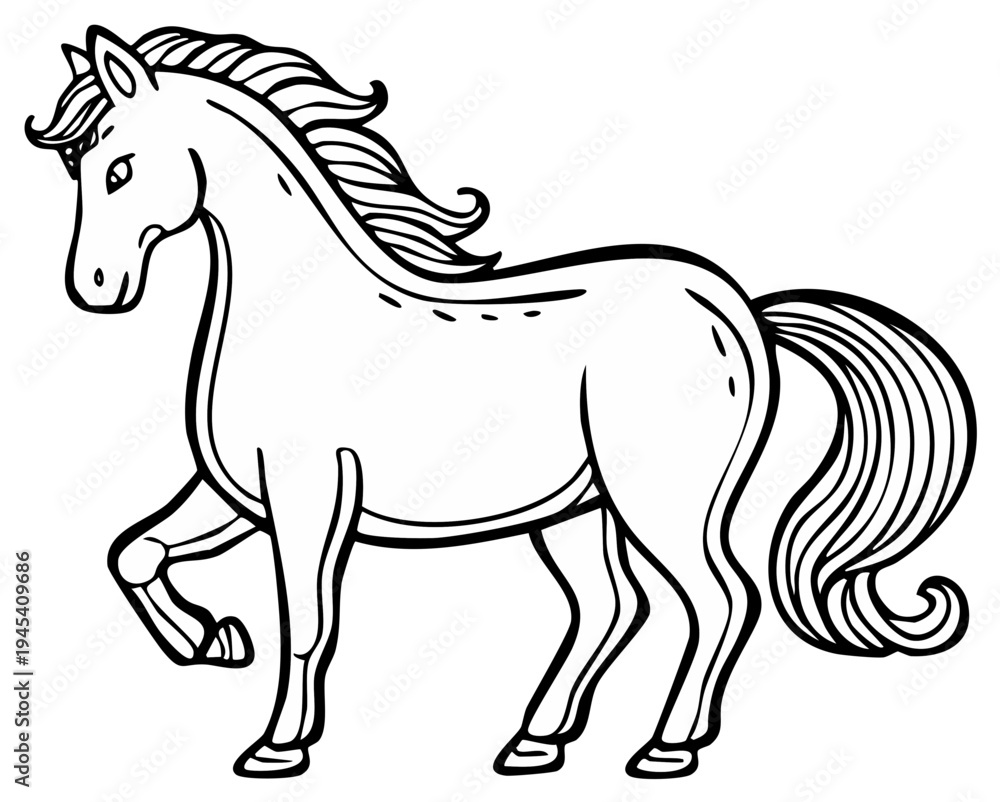Fototapeta premium Line Drawing of a Majestic Horse in Motion With Flowing Mane and Tail
