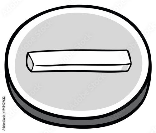 Simple cartoon minus symbol or negative sign on a gray circle icon for subtraction