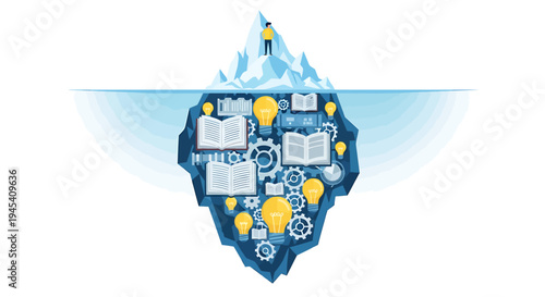 Geometric Brain Illustration With Innovation Icons. Vector Illustrations. EPS Editable