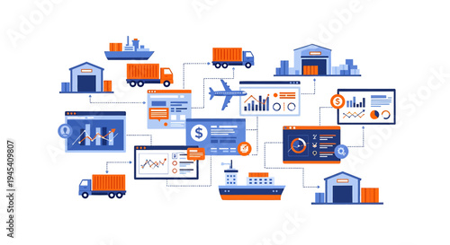 Logistics Network and Transportation Chain Illustration. Vector Illustrations. EPS Editable