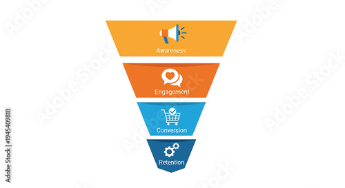 Marketing Funnel Diagram With Four Colored Segments. Vector Illustrations. EPS Editable