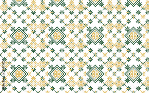 Seamless geometric floral lattice pattern with traditional diamond motifs