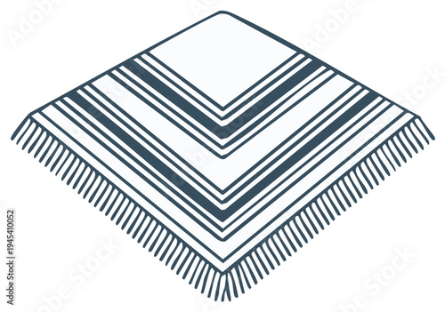Traditional Poncho Illustration: Ethnic Textile, Hand-Drawn Design with Fringe Detail
