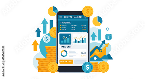 Smartphone Analytics Finance Dashboard Concept Illustration. Vector Illustrations. EPS Editable