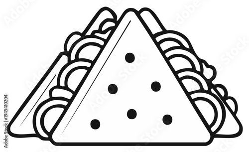 Triangular sandwich illustration with fillings and black dots for graphic design.