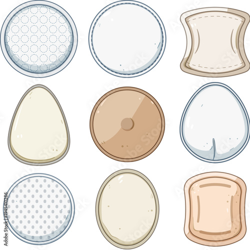Collection of various reusable cotton breast pads showing different shapes and textures, providing eco friendly and absorbent solutions for breastfeeding mothers
