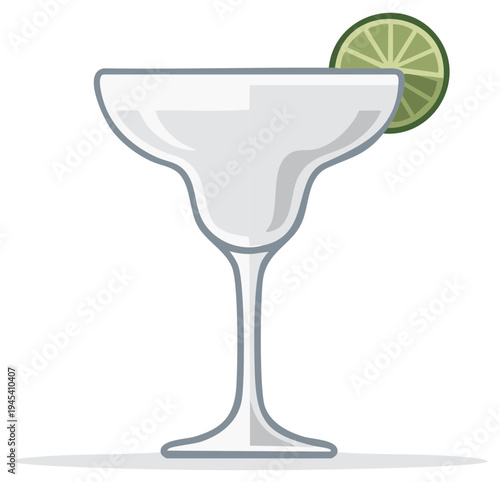 Empty Margarita Glass with Lime Wedge Decoration, Clean Design, Vector Illustration