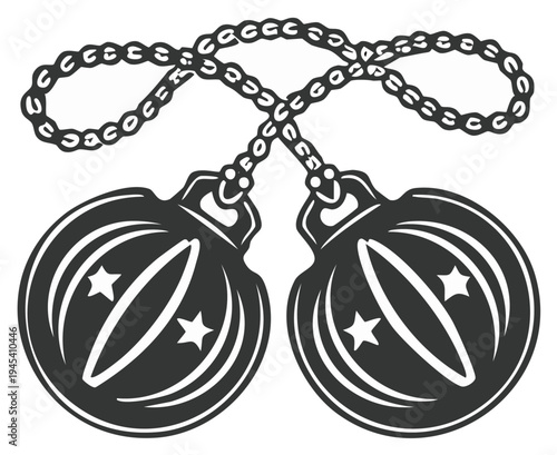 Bolas Weapon Silhouette with Stars, Argentinian Gaucho Hunting Tool, Traditional South American Lasso for Capturing Animals