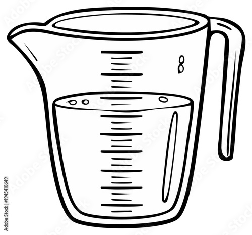 Illustration of a measuring cup partially filled with liquid for culinary or scientific purposes