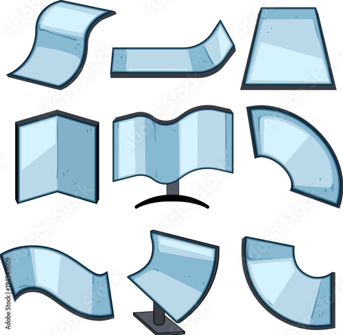 Diverse bendable and foldable screen concepts showcasing versatile curved, rollable, and transparent display mockups for next generation flexible device and interface design innovations