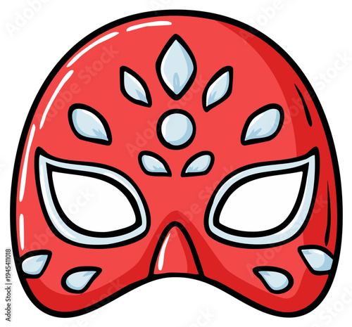 Vibrant Red Fiesta Mask with Diamond Accents for Celebration and Costume Parties