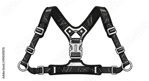 Black camera harness with metallic buckle and straps