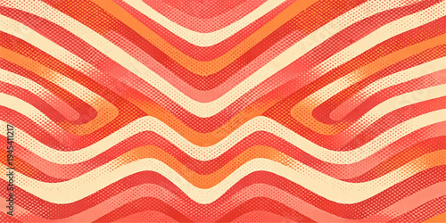 Seamless geometric vector design featuring a retro red and yellow striped pattern with colorful chevron lines for a vintage texture wallpaper backdrop
