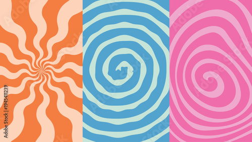 Colorful abstract swirling psychedelic backgrounds set

