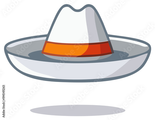 White cartoon style hat with orange band and wide brim design illustration