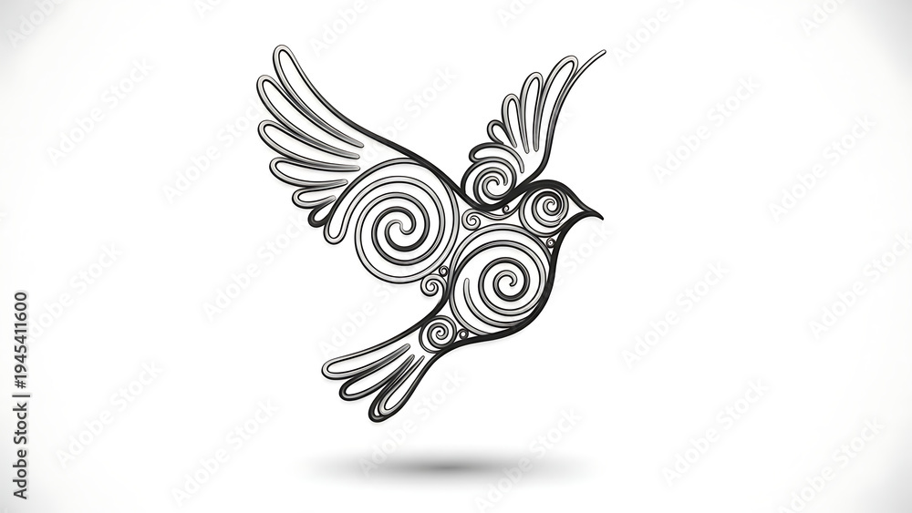 Obraz premium Ornamental bird with swirls in flight isolated on a transparent background