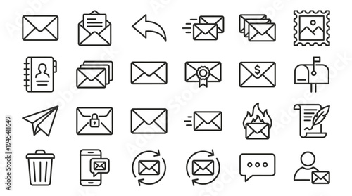 Collection of various email and messaging icons in a simple line style