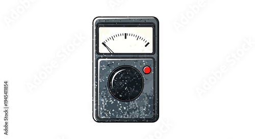 Vintage analog meter with dial and button isolated on white