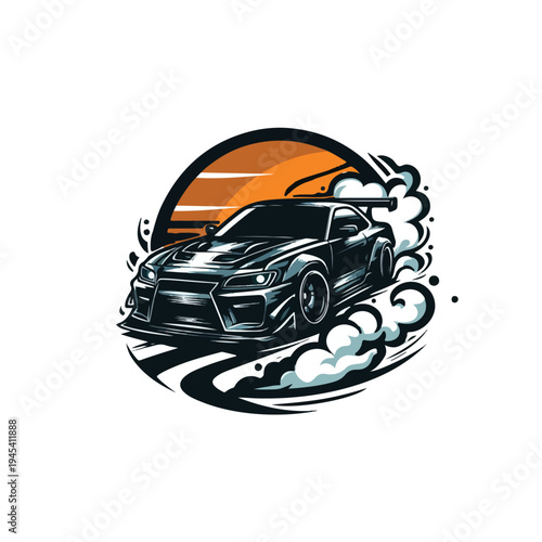 Drift Sports Car Sunset Illustration