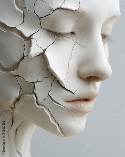 Conceptual Portrait of Woman with Cracked Clay Skin