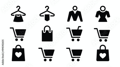 Fashion online shopping silhouette icons set for e commerce and retail concepts