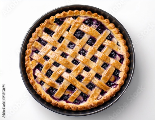delicious homemade blueberry pie with lattice crust on transparent or white background