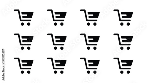 Set of black shopping cart icons on white background for online store e commerce and retail concepts
