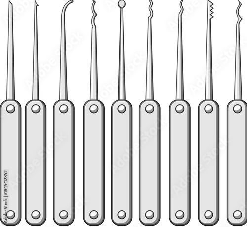Lock picking tools creating an illustration of security vulnerability, crime, and illicit activities, presenting equipment used for unauthorized entry