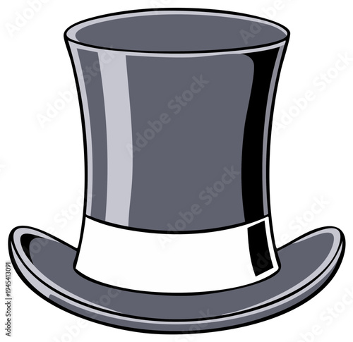 Classic gray top hat illustration, white band, stage performance element