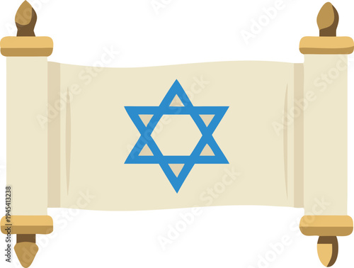 Torah Scroll with Star of David Symbol Religious Text and Jewish Heritage Flat Icon