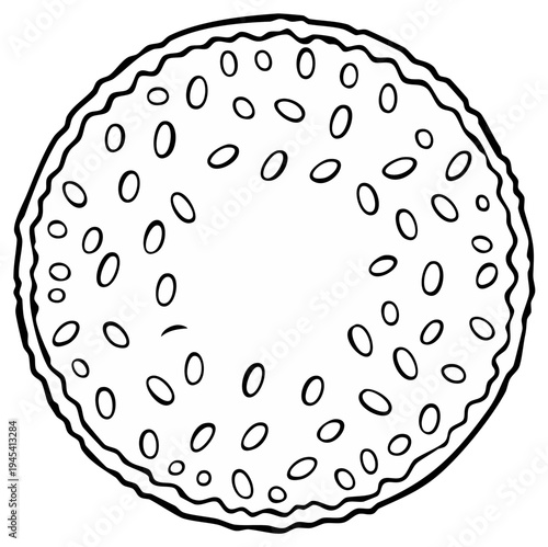 Crispy Pancake Ring with Small Round Holes Top View Black and White Line Art