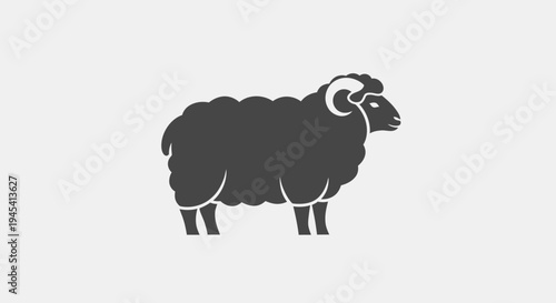 Stylized ram icon silhouette, dark gray sheep with prominent horns. Farm animal graphic representing agriculture, strength, and nature concepts.