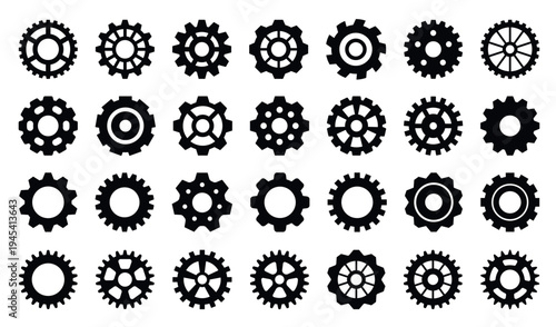 Gear wheel, cogwheel icons. Setting, mechanism and engineering, industrial and machinery pictograms. Teamwork, connection and repair service workshop symbol. Black sprockets vector isolated set